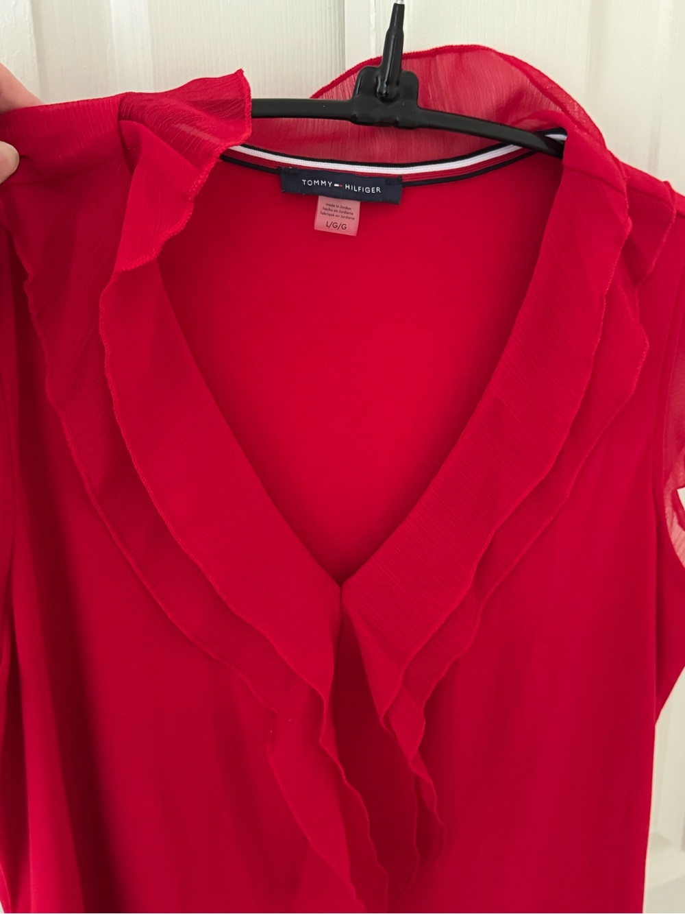 Tommy Hilfiger Bright Red Ruffle V-Neck Sleeveless Blouse